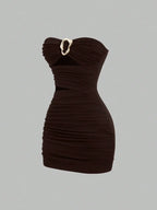 Strapless Ruched Bodycon Mini Dress with Metallic Accent Contemporary Silhouette