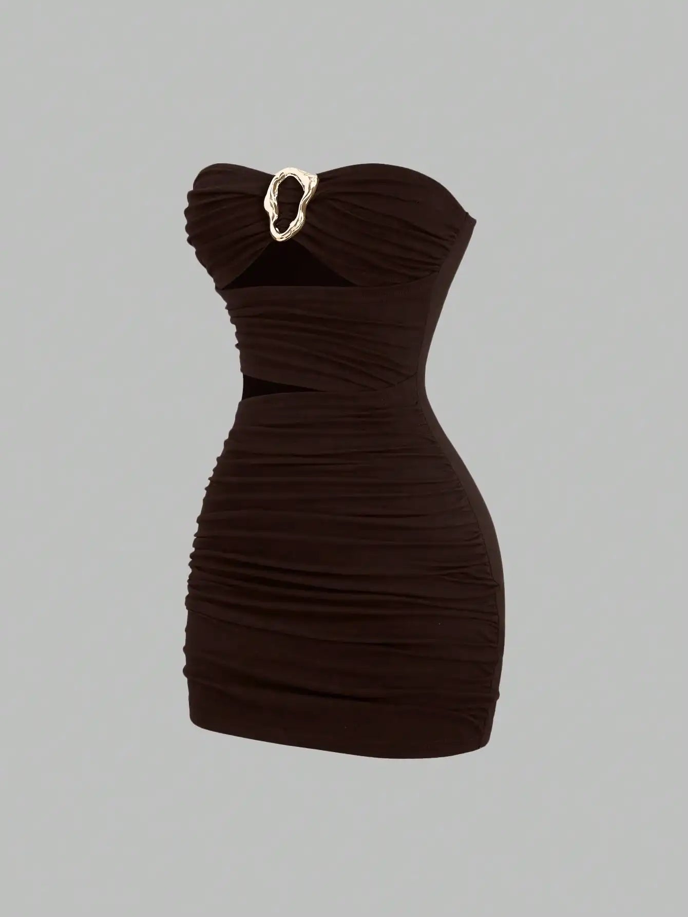 Strapless Ruched Bodycon Mini Dress with Metallic Accent Contemporary Silhouette