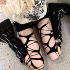 Distressed Over The Knee Fishnet Stockings Punk Y2K Alternative Hosiery