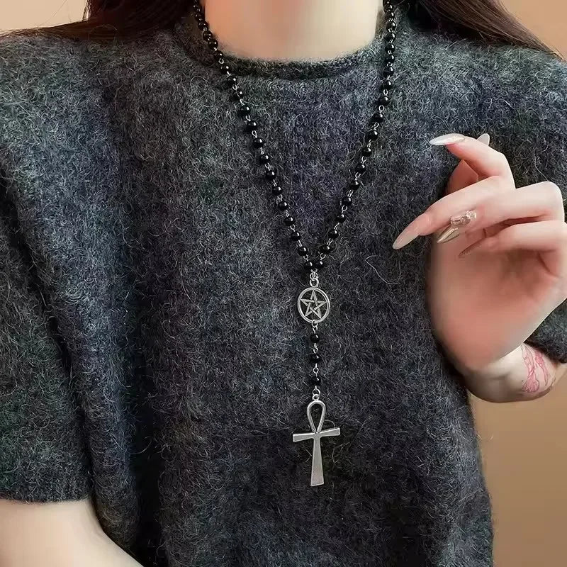 Beaded Cross Pendant Necklace for Gothic Grunge Alternative Fashion Looks