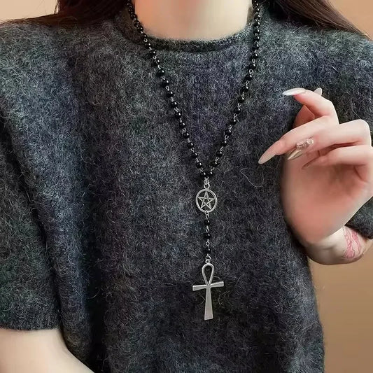 Beaded Cross Pendant Necklace for Gothic Grunge Alternative Fashion Looks