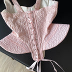 Romantic Pink Textured Peplum Corset Top with Sweetheart Neckline