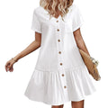 Button Front Ruffle Hem Mini Dress with Relaxed Everyday Summer Silhouette