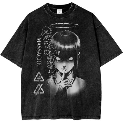 Dark Anime Gothic Oversized Vintage Wash Streetwear Graphic T-Shirt