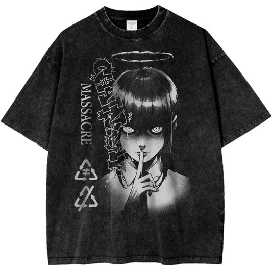 Dark Anime Gothic Oversized Vintage Wash Streetwear Graphic T-Shirt