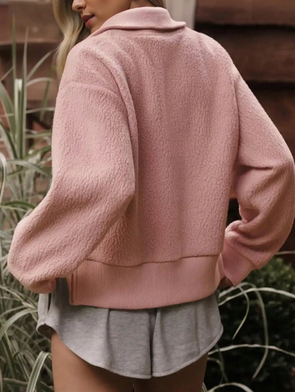 Women's Half Zip Fleece Pullover Sweater with Relaxed Mock Neck Design