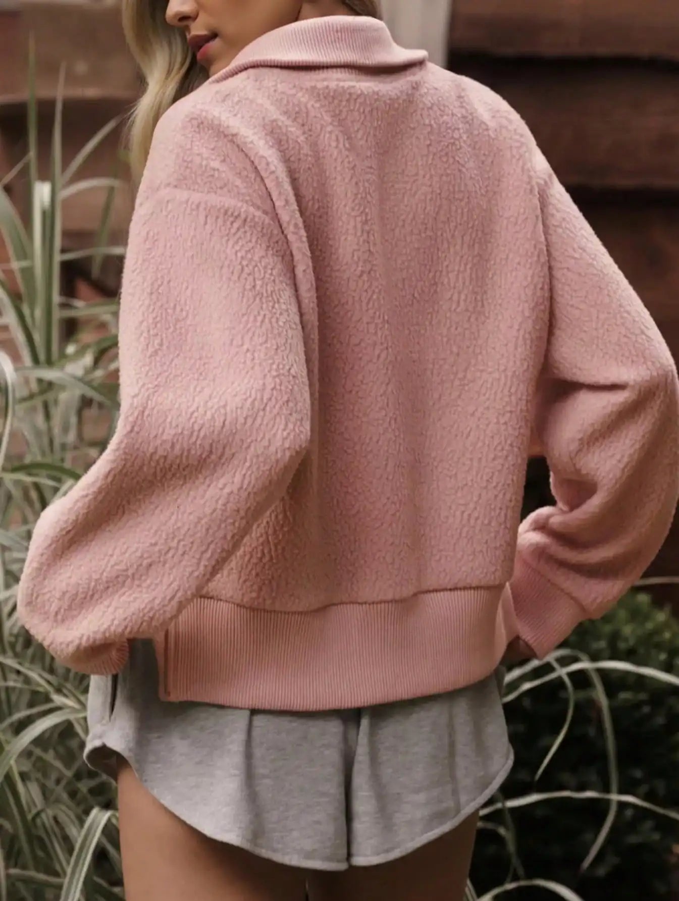 Women's Half Zip Fleece Pullover Sweater with Relaxed Mock Neck Design