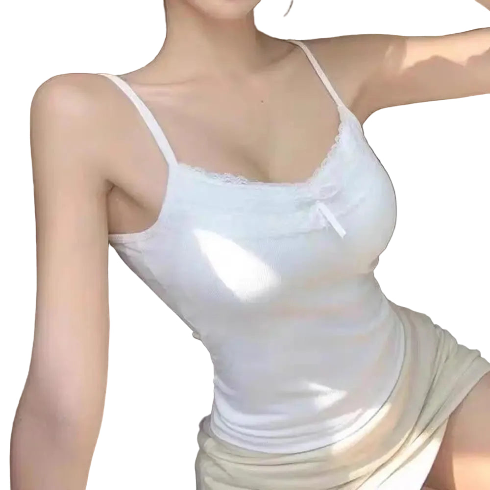 Minimalist Spaghetti Strap Knit Tank Top with Low Back Slim Everyday Fit