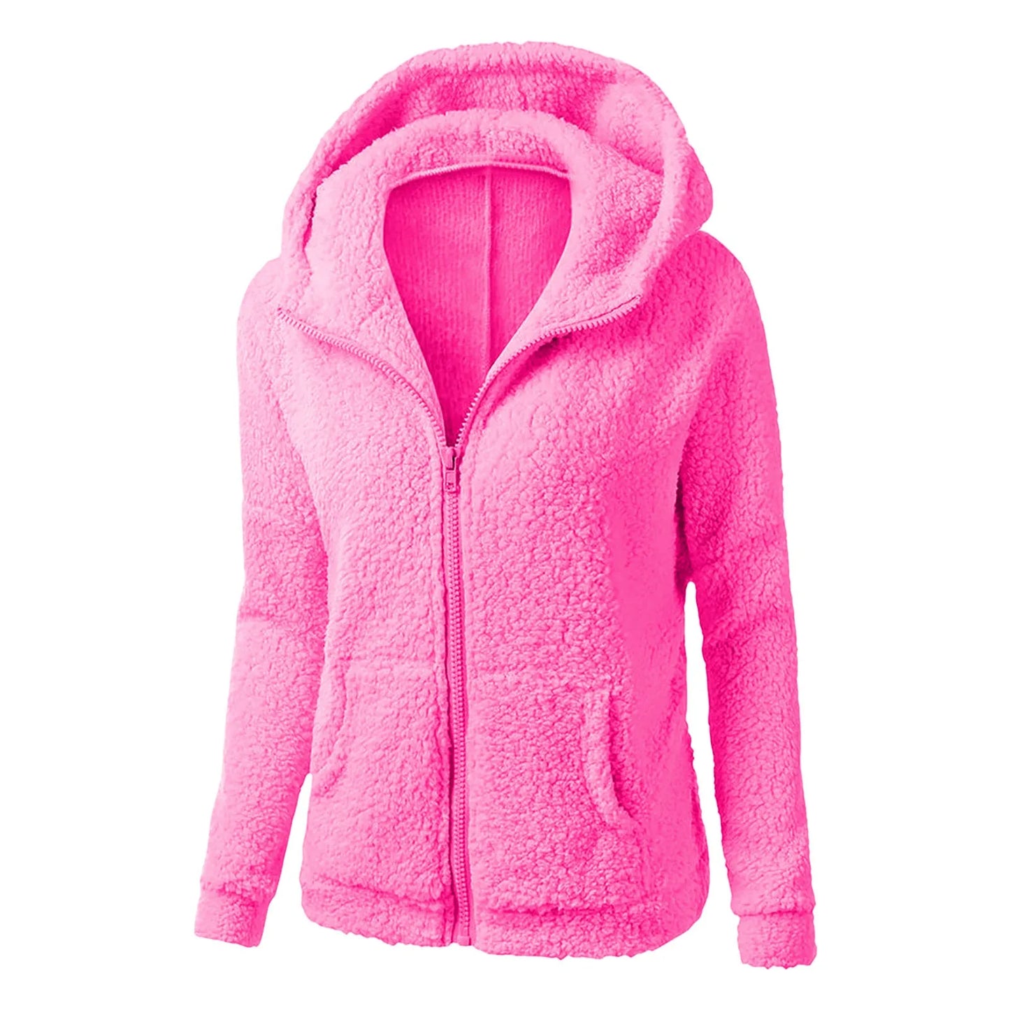 Women's Plush Zip-Up Hooded Fleece Jacket with Relaxed Fit for Everyday Streetwear Style