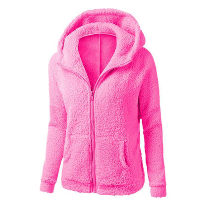 Women's Plush Zip-Up Hooded Fleece Jacket with Relaxed Fit for Everyday Streetwear Style