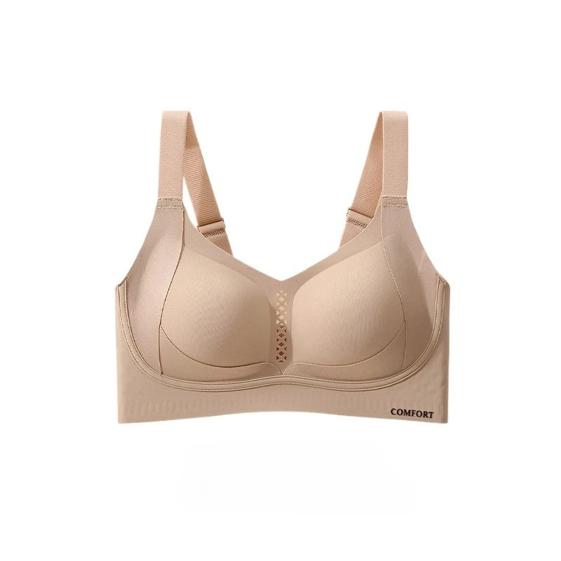 Seamless Wire-Free Plunge Bra with Side-Smoothing Support and Textured Cups