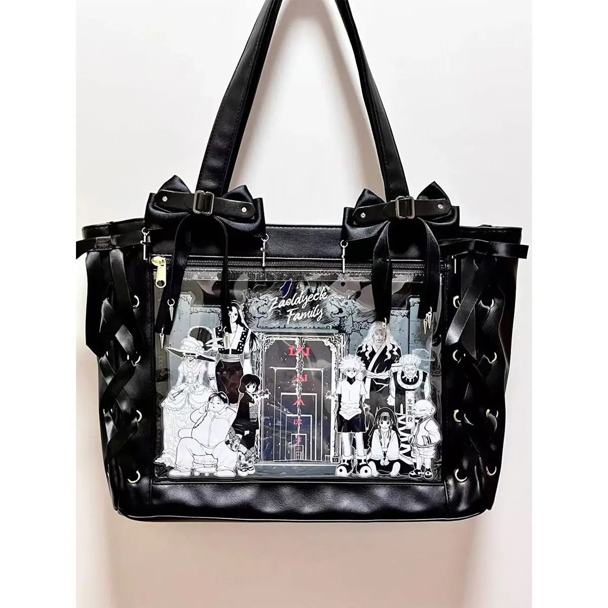 Transparent Display Tote Bag with Ribbon Accents and Organizer Compartments