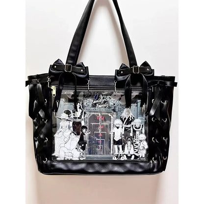 Transparent Display Tote Bag with Ribbon Accents and Organizer Compartments