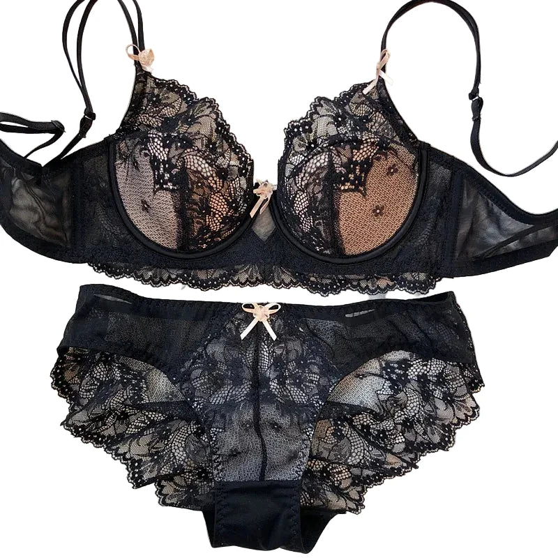Elegant French-Style Eyelash Lace Underwire Bra and Brief Set