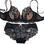 Elegant French-Style Eyelash Lace Underwire Bra and Brief Set