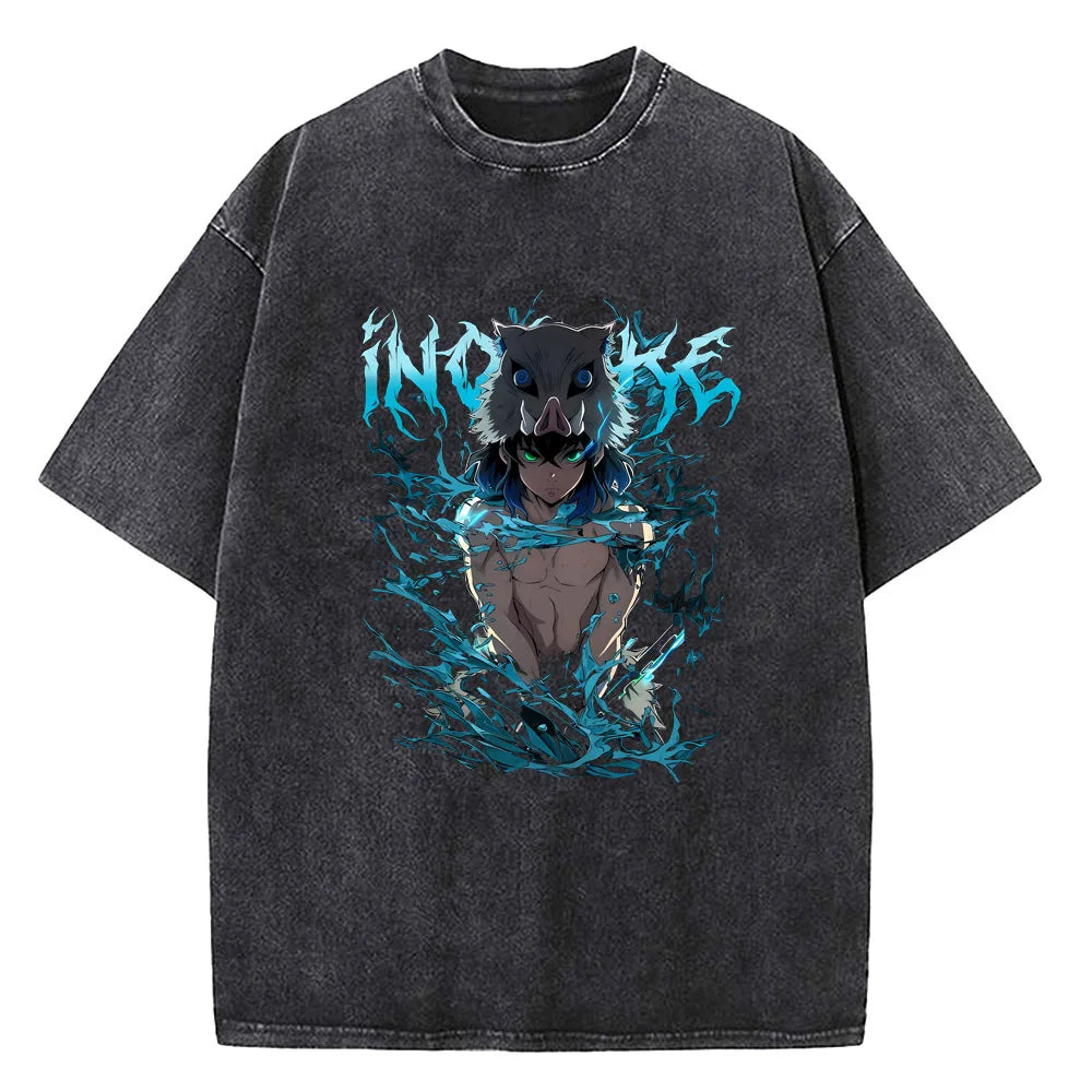 Dark Wolf Anime Oversized Vintage Wash Streetwear Graphic T-Shirt