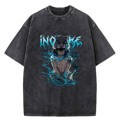 Dark Wolf Anime Oversized Vintage Wash Streetwear Graphic T-Shirt