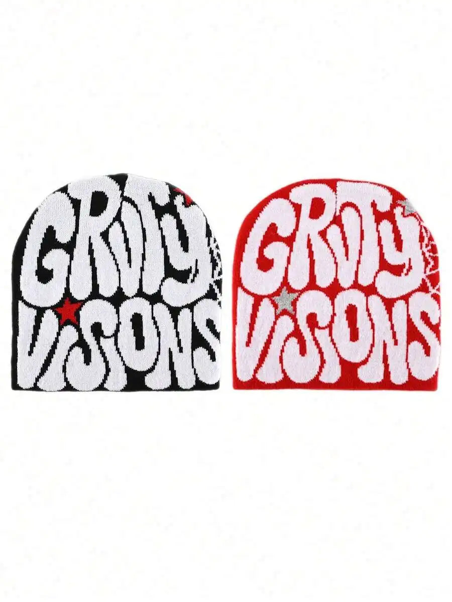 Bold Typography Acrylic Knit Beanie for Contemporary Streetwear Winter Casual Everyday Fashion Style