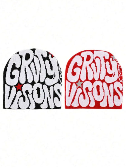 Bold Typography Acrylic Knit Beanie for Contemporary Streetwear Winter Casual Everyday Fashion Style