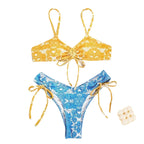 Mixed Floral Print Bralette Bikini with High-Cut Side-Tie Bottom