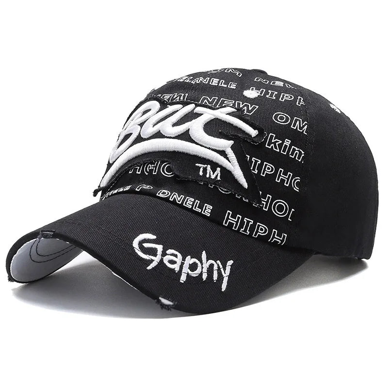 Typography Embroidered Baseball Cap Adjustable Curved Brim Urban Streetwear Fashion Hat