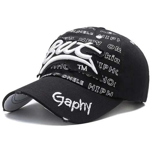 Typography Embroidered Baseball Cap Adjustable Curved Brim Urban Streetwear Fashion Hat