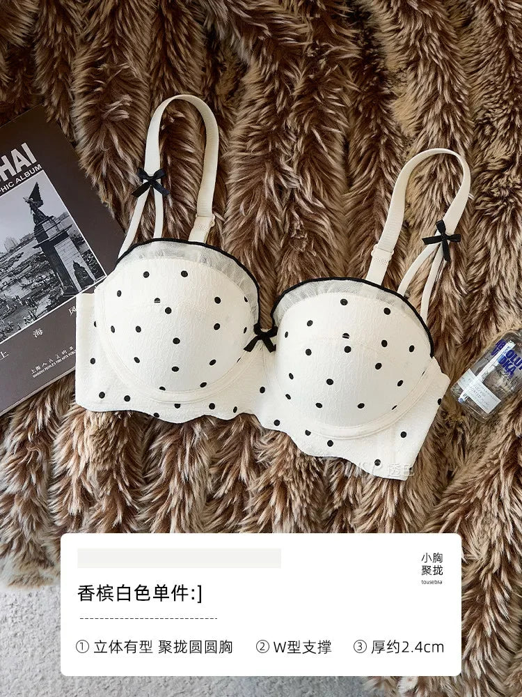 Graphic Dot Print Demi Bra and Matching Contrast-Trim Panty Set