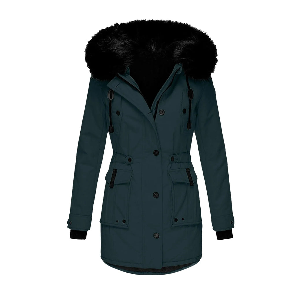 Women's Hooded Thick Padded Utility Jacket with Faux Fur Trim Everyday Winter Streetwear Coat