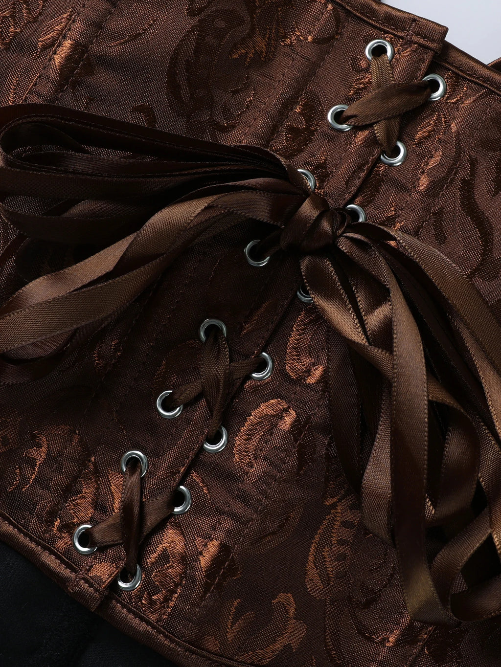 Regal Bronze Floral Jacquard Overbust Corset with Plunging Sweetheart Neckline