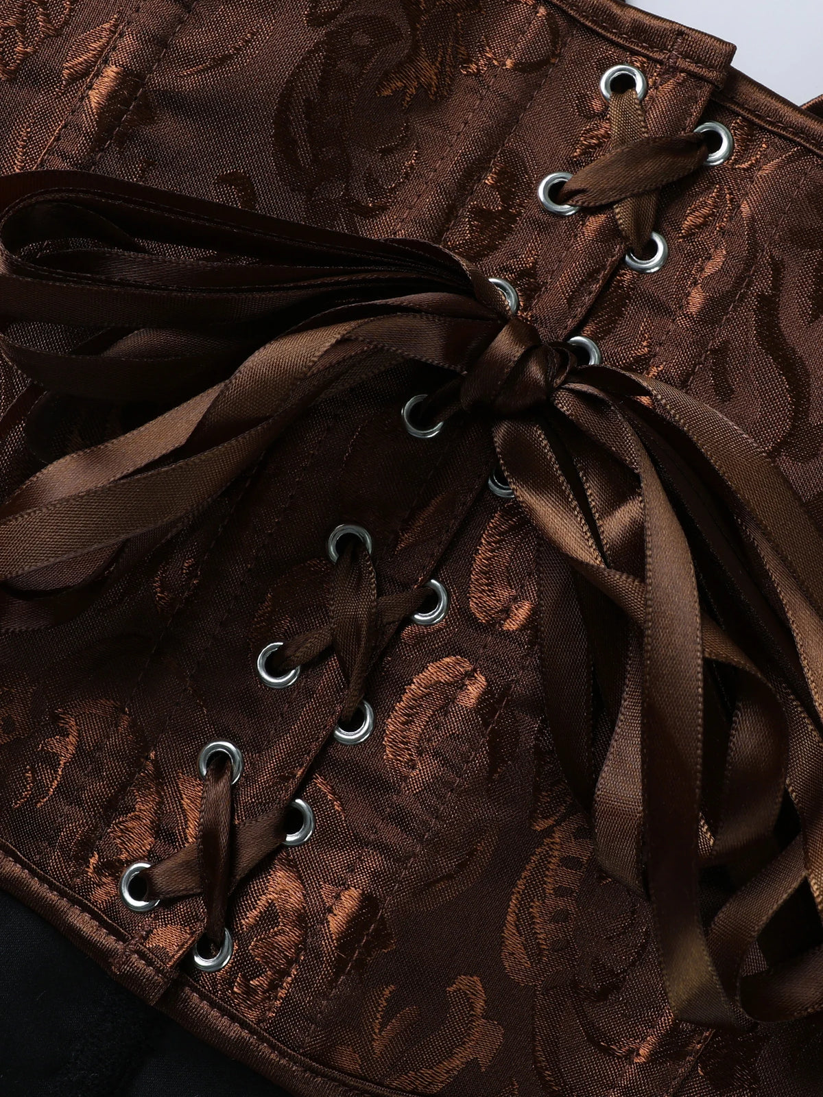 Regal Bronze Floral Jacquard Overbust Corset with Plunging Sweetheart Neckline