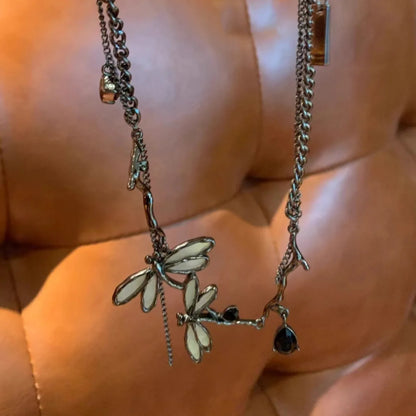 Vintage Gothic Dragonfly Charm Choker Necklace for Dark Feminine Alternative Fashion Styling