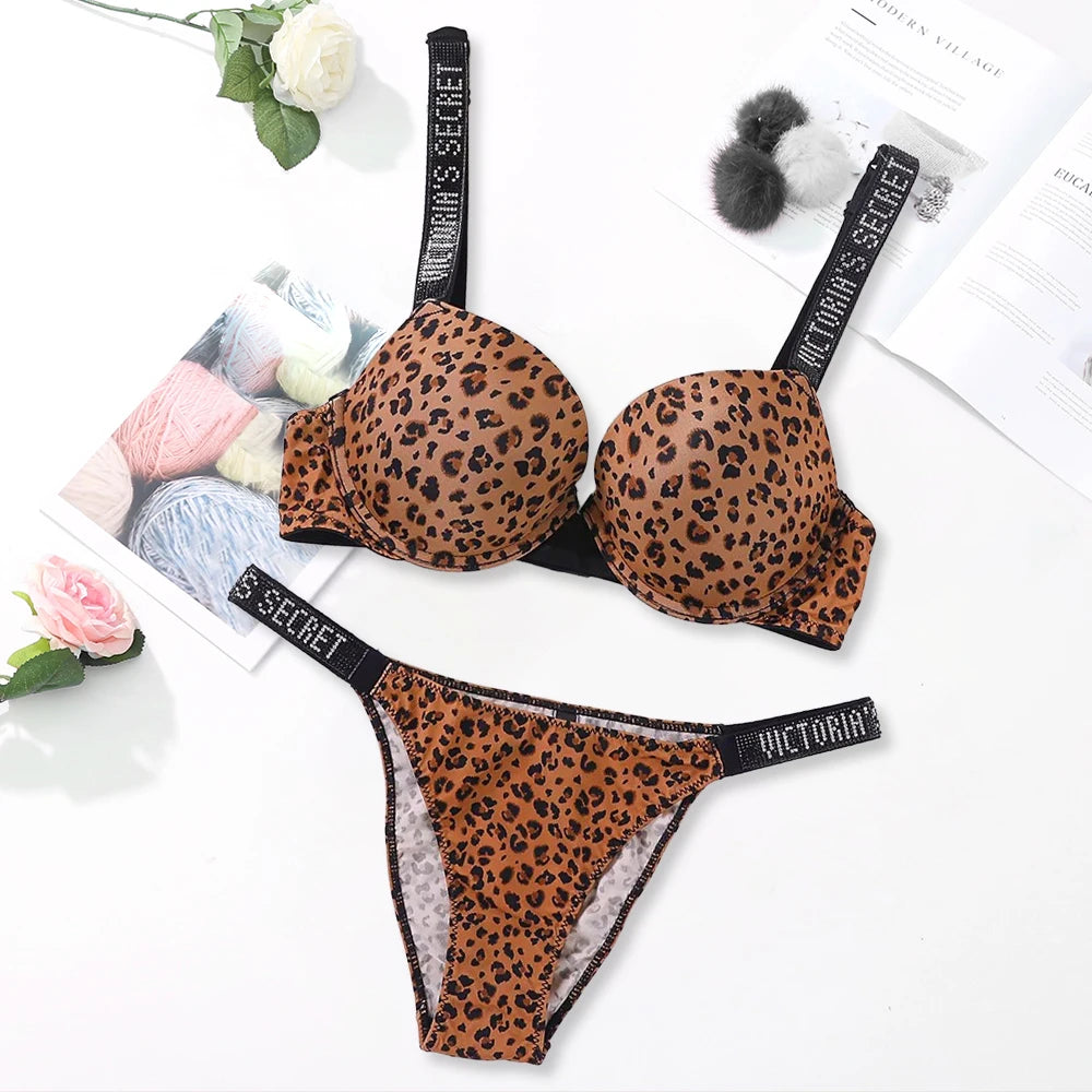 Sleek Minimalist Contour Underwire Bra and Thong Set with Crystal-Embellished Straps