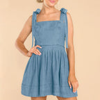 Tie Strap Square Neck Mini Dress with Flared Skater-Inspired Silhouette