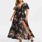Romantic Floral Wrap Front Alternative Fashion Maxi Dress