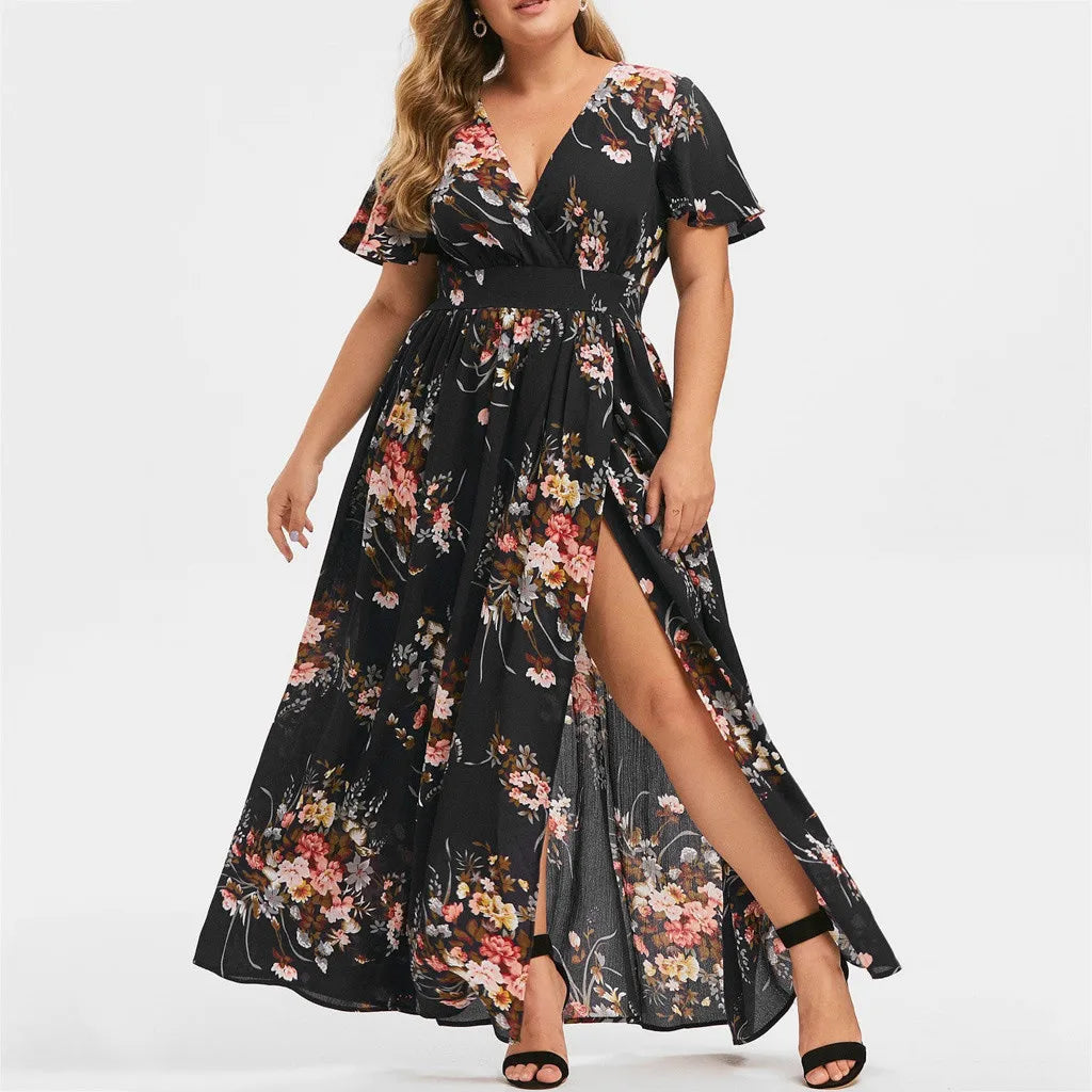 Romantic Floral Wrap Front Alternative Fashion Maxi Dress