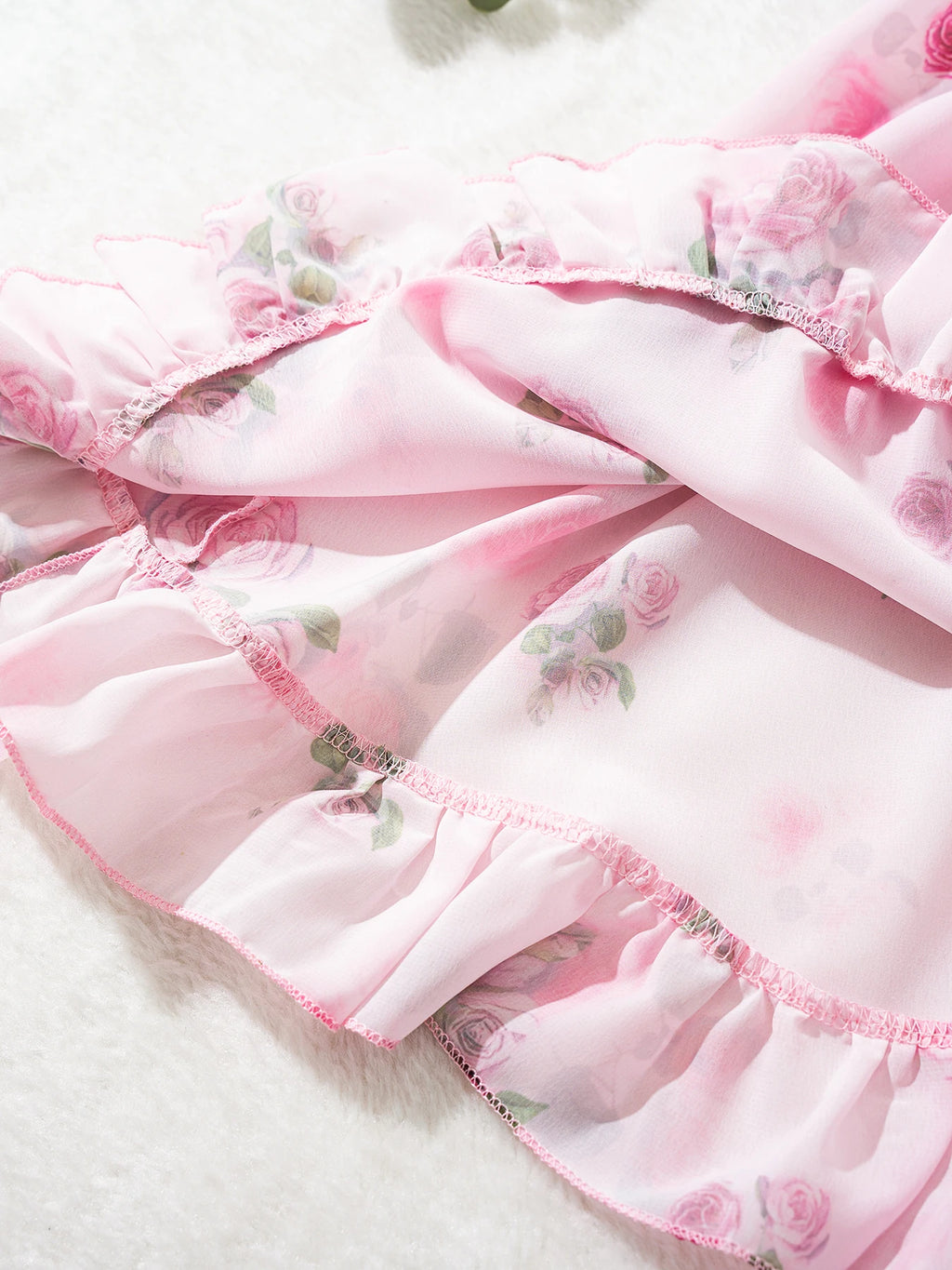 Floral Print Lightweight Slip Nightgown with Feminine Ruffle Trim
