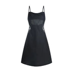 Sleek Black A-Line Slip Dress with Sheer Side Panel Details
