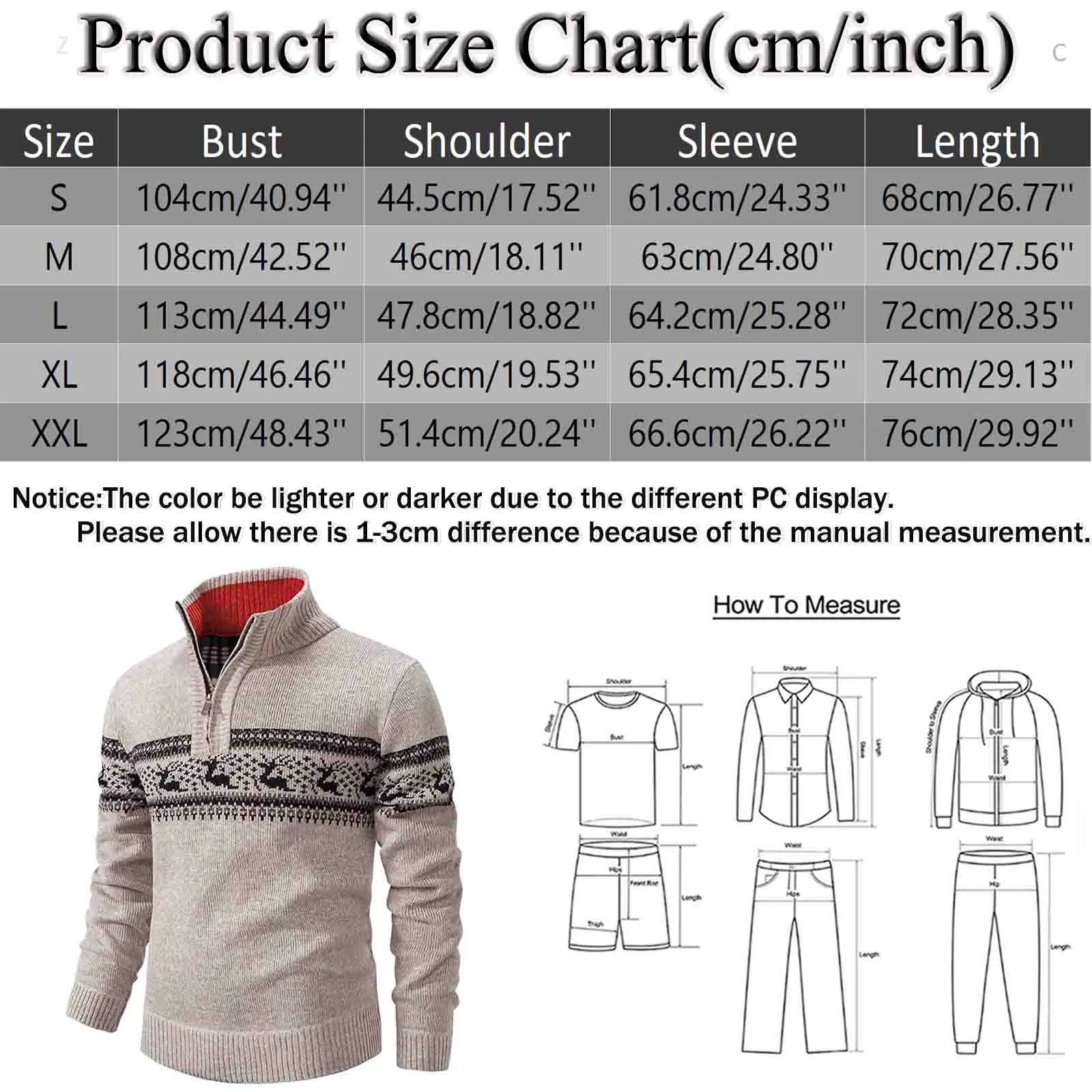 Men's Quarter Zip High Neck Patterned Knit Streetwear Sweater Pullover