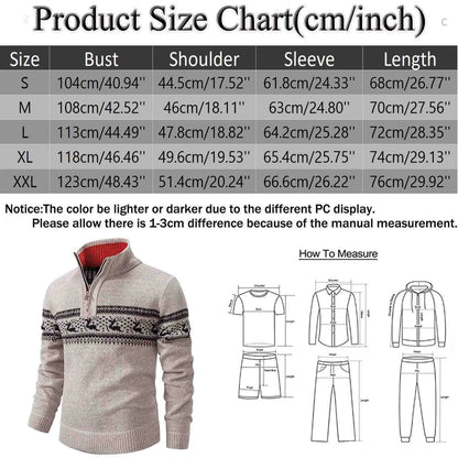 Men's Quarter Zip High Neck Patterned Knit Streetwear Sweater Pullover