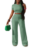 Women's Knit Crop Top and Wide Leg Pants Co-Ord Set
