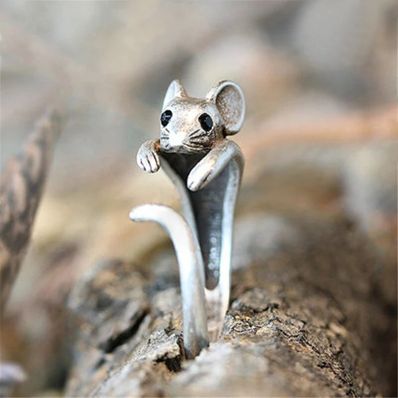 Whimsical Mouse Inspired Open Ring for Gothic and Fairy Grunge Styling