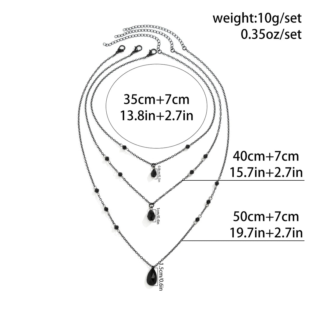 Layered Crystal Drop Necklace Set for Gothic Y2K and Dark Feminine Fashion Styling