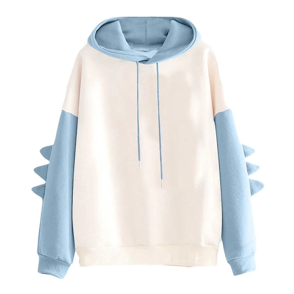 Anime Pastel Streetwear Hoodie with Manga-Inspired Dinosaur Sleeve Accents