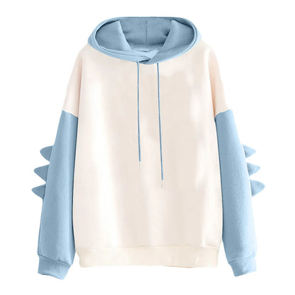 Anime Pastel Streetwear Hoodie with Manga-Inspired Dinosaur Sleeve Accents