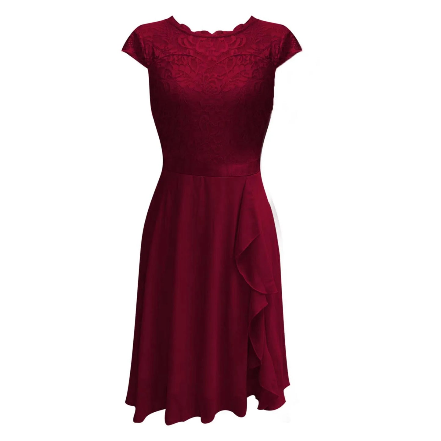 Lace Panel Ruffle Hem Feminine Alternative Midi Dress