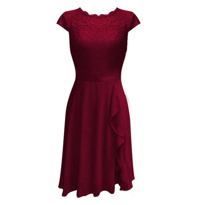 Lace Panel Ruffle Hem Feminine Alternative Midi Dress