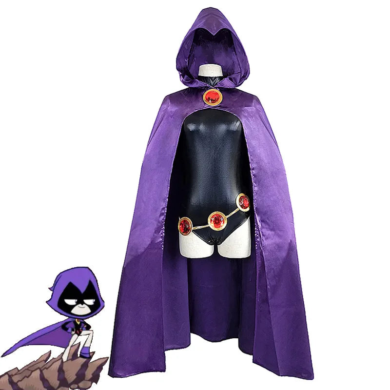 Women's Hooded Cape and Jumpsuit Costume Set with Belt and Layered Contemporary Styling