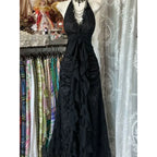 Layered Lace Gothic Maxi Dress with Elegant Alternative Fashion Styling
