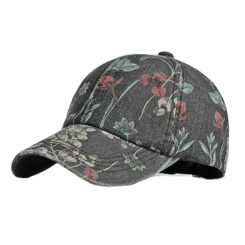 Vintage Floral Print Washed Baseball Cap with Curved Brim for Casual Streetwear Everyday Style