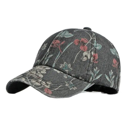 Vintage Floral Print Washed Baseball Cap with Curved Brim for Casual Streetwear Everyday Style